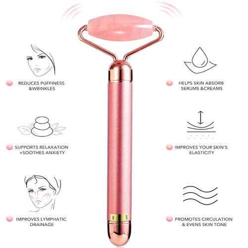 Masajeador Facial Eléctrico 5-en-1 Barra de Belleza Oro 24K Vibración Rosa