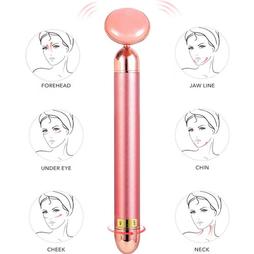 Masajeador Facial Eléctrico 5-en-1 Barra de Belleza Oro 24K Vibración Rosa