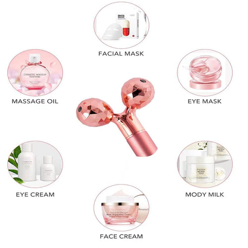 Masajeador Facial Eléctrico 5-en-1 Barra de Belleza Oro 24K Vibración Rosa