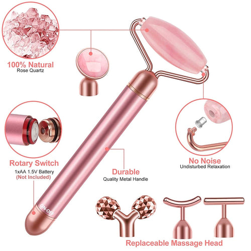 Masajeador Facial Eléctrico 5-en-1 Barra de Belleza Oro 24K Vibración Rosa