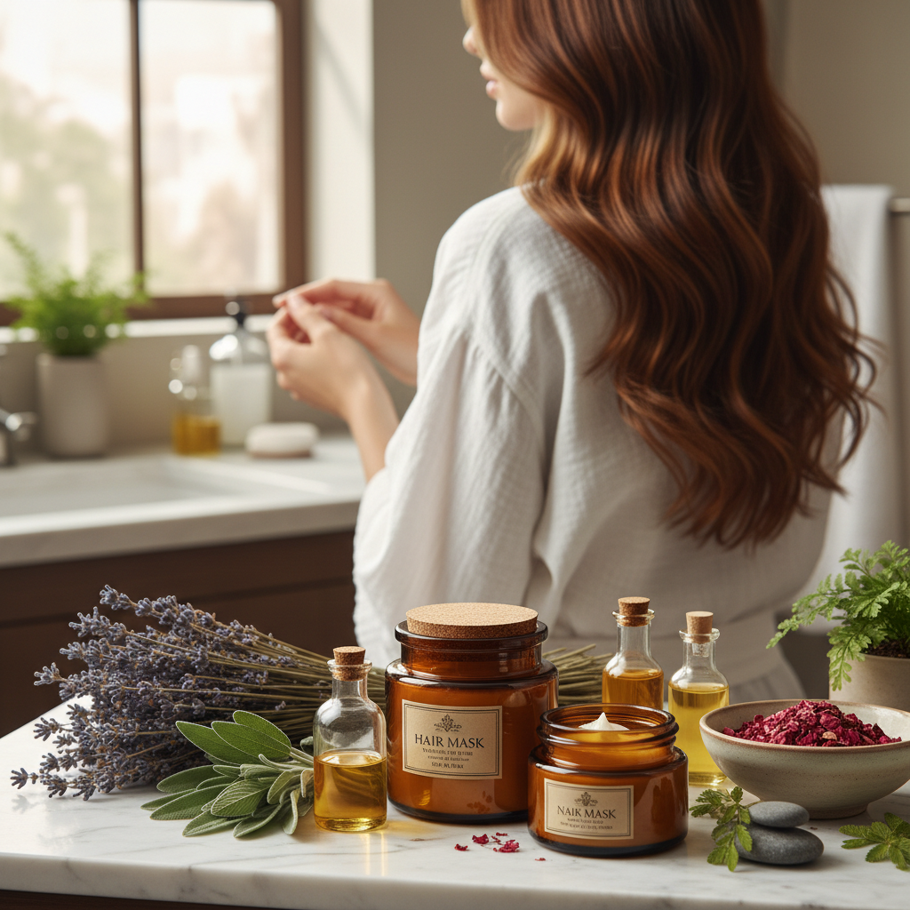 Mascarilla con cabello largo saludable